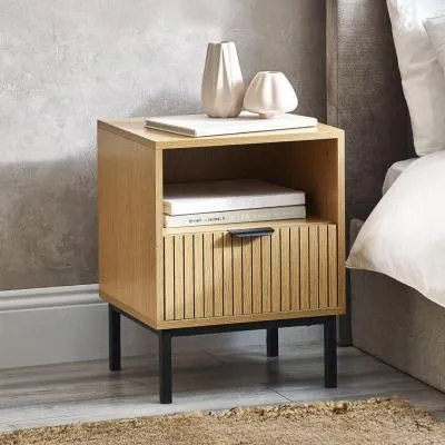 Sia Ribbed 1 Drawer Bedside Table - Oak image