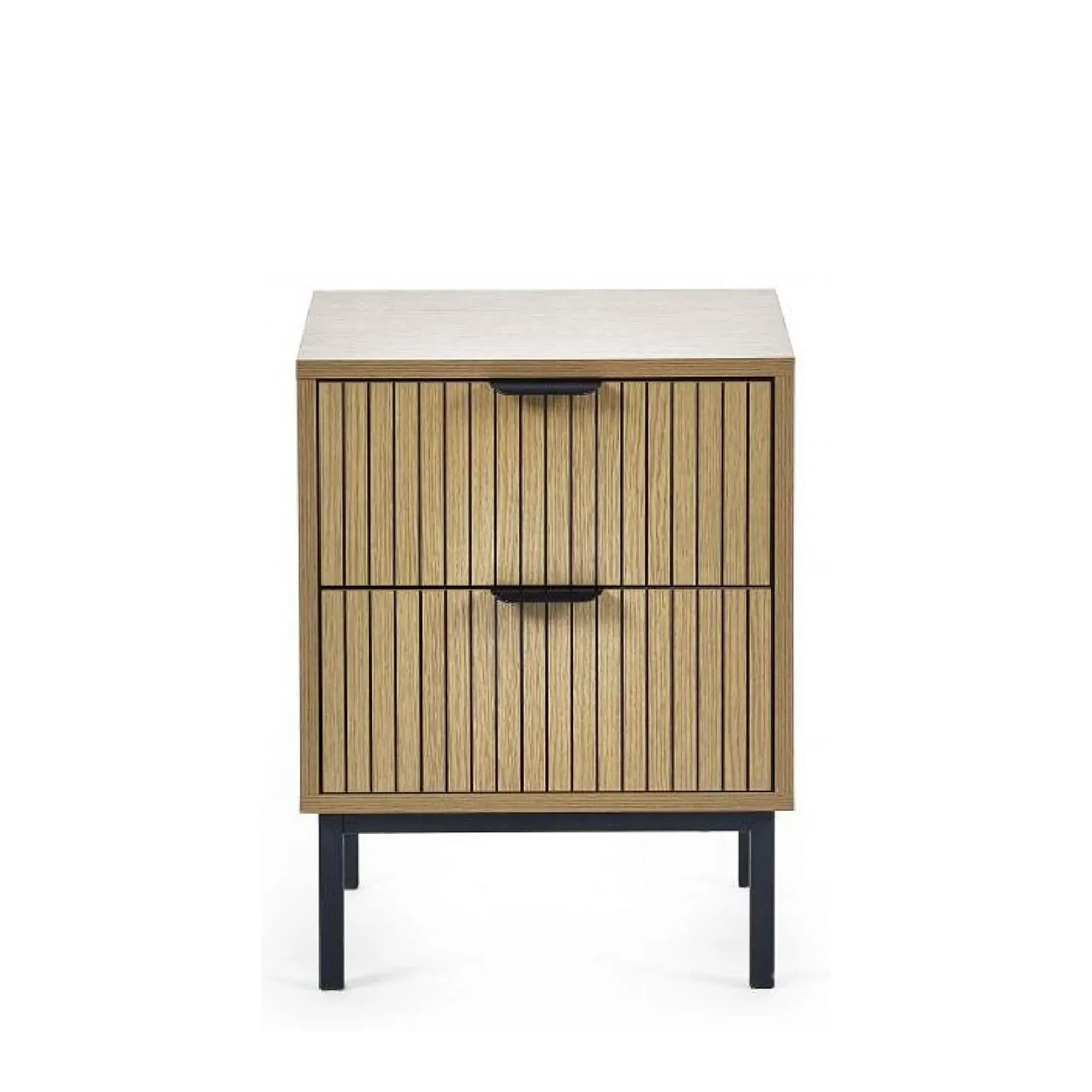 Sia Ribbed 2 Drawer Bedside Cabinet - Oak
