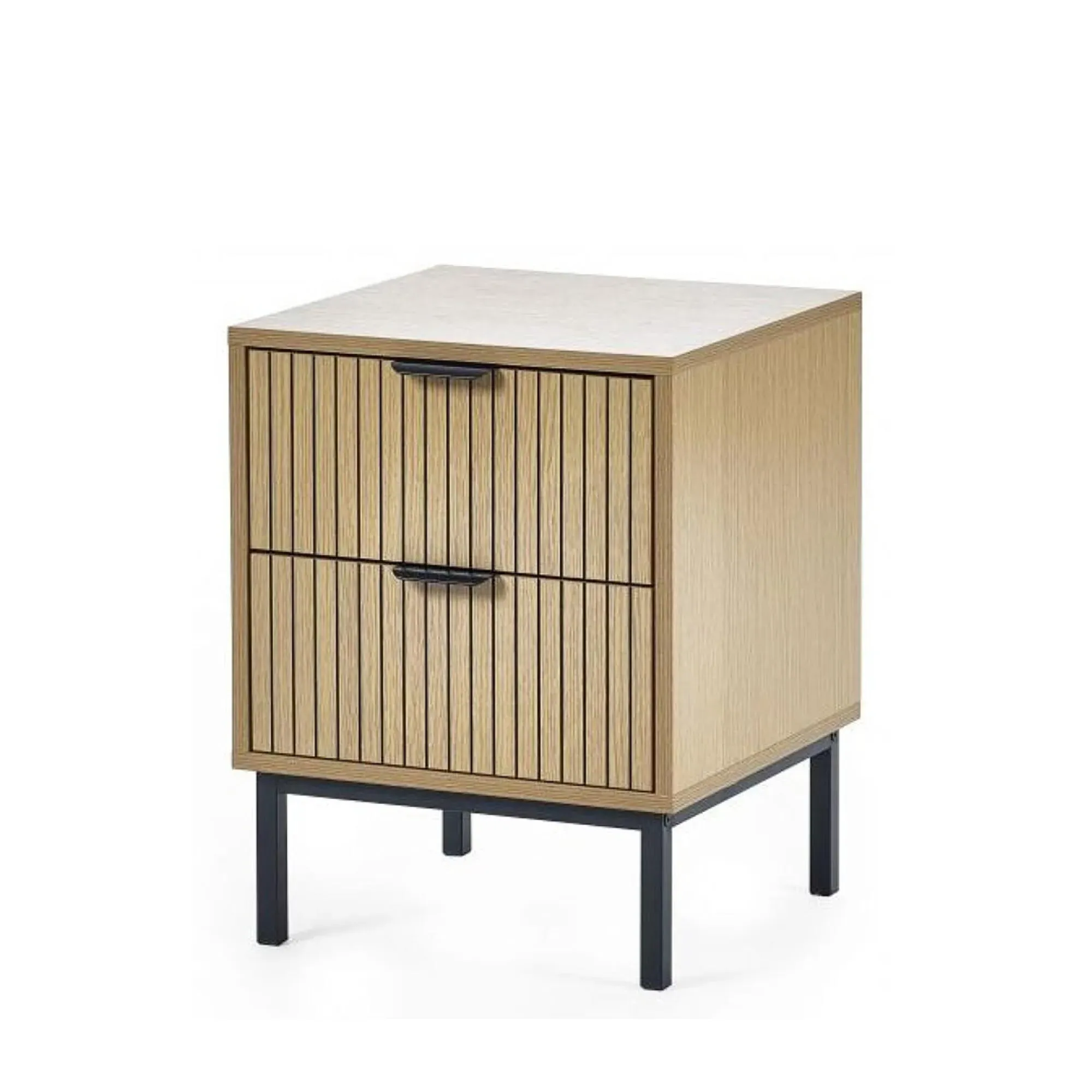 Sia Ribbed 2 Drawer Bedside Cabinet - Oak