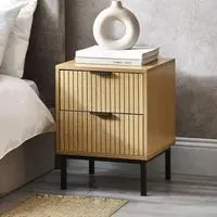 Sia Ribbed 2 Drawer Bedside Cabinet - Oak