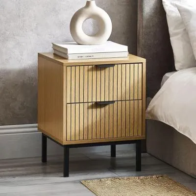Sia Ribbed 2 Drawer Bedside Cabinet - Oak image