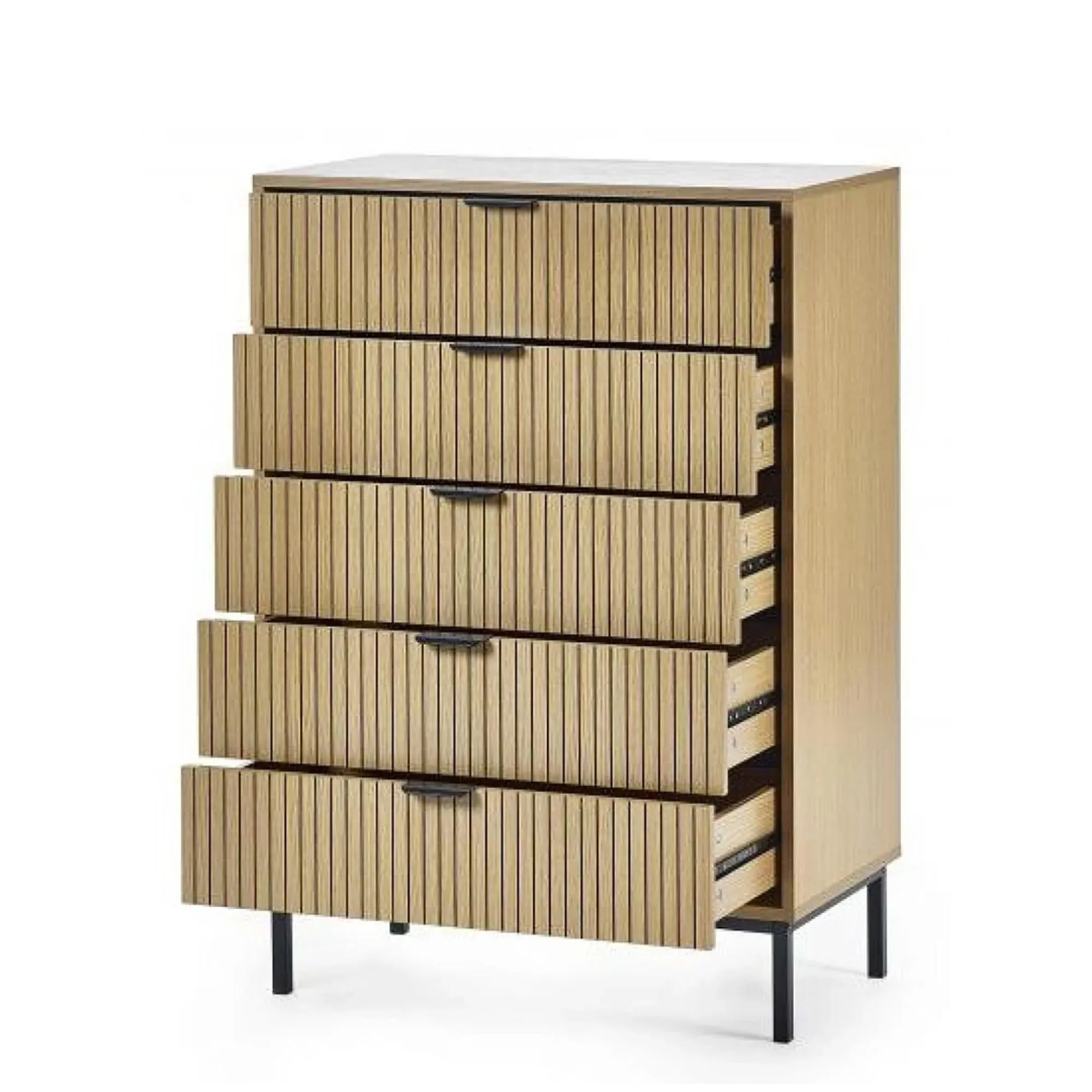 Sia Ribbed 5 Drawer Chest - Oak