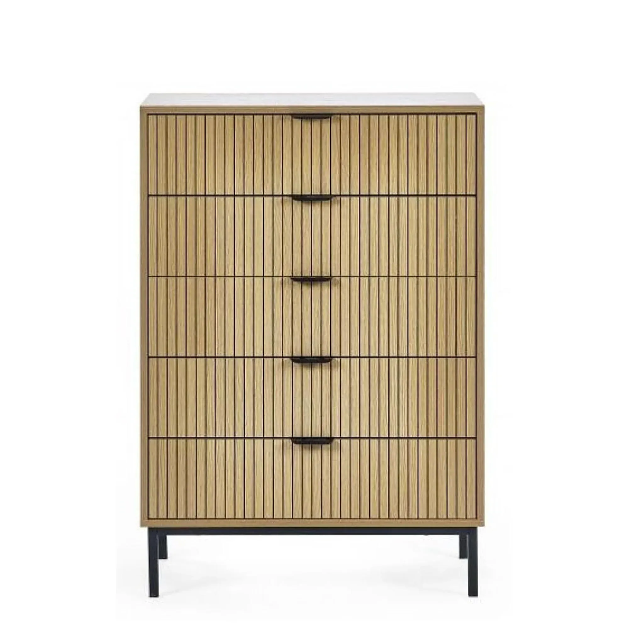Sia Ribbed 5 Drawer Chest - Oak