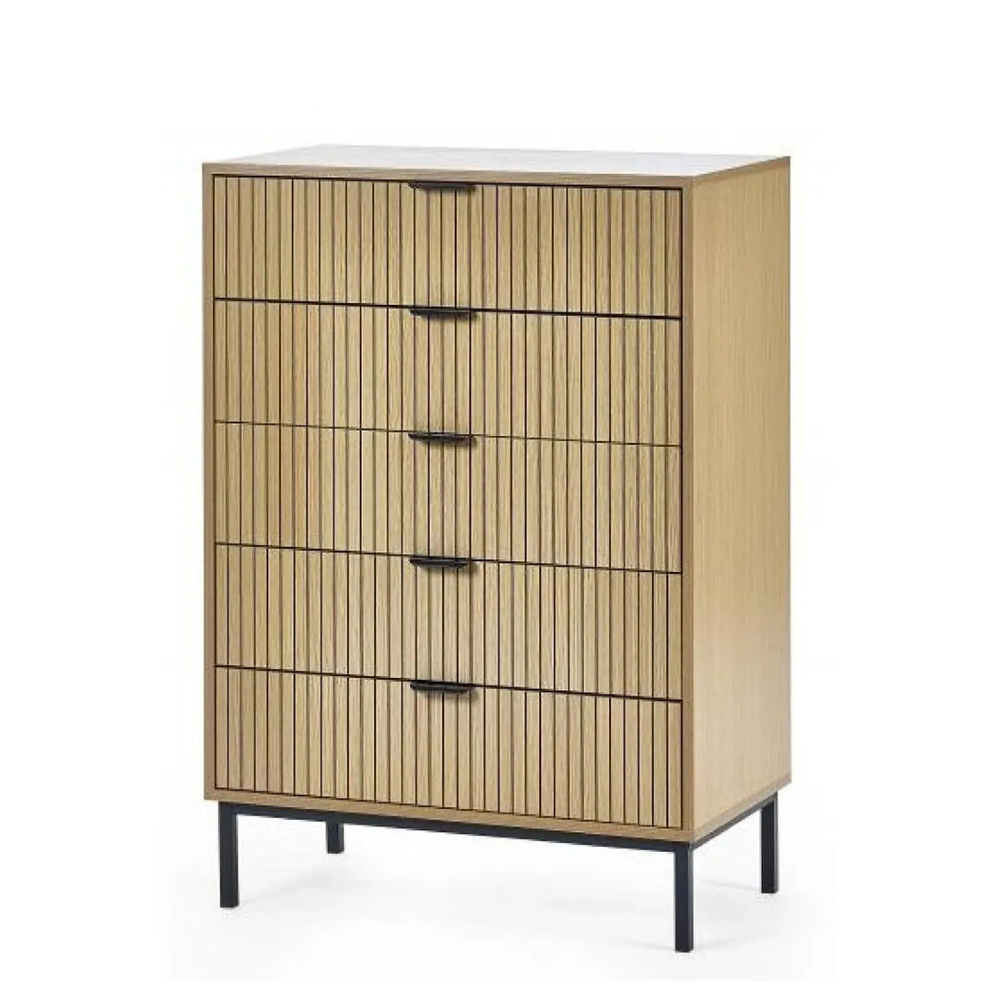 Sia Ribbed 5 Drawer Chest - Oak