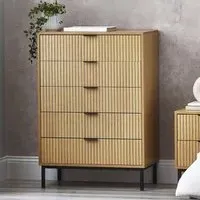 Sia Ribbed 5 Drawer Chest - Oak
