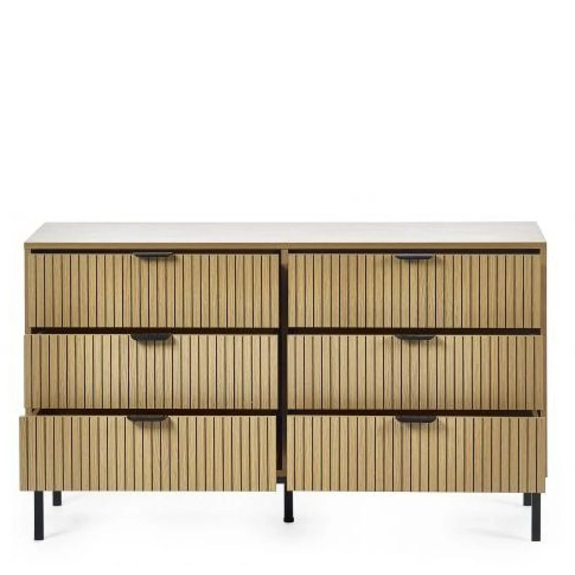 Sia Ribbed 6 Drawer Wide Chest - Oak