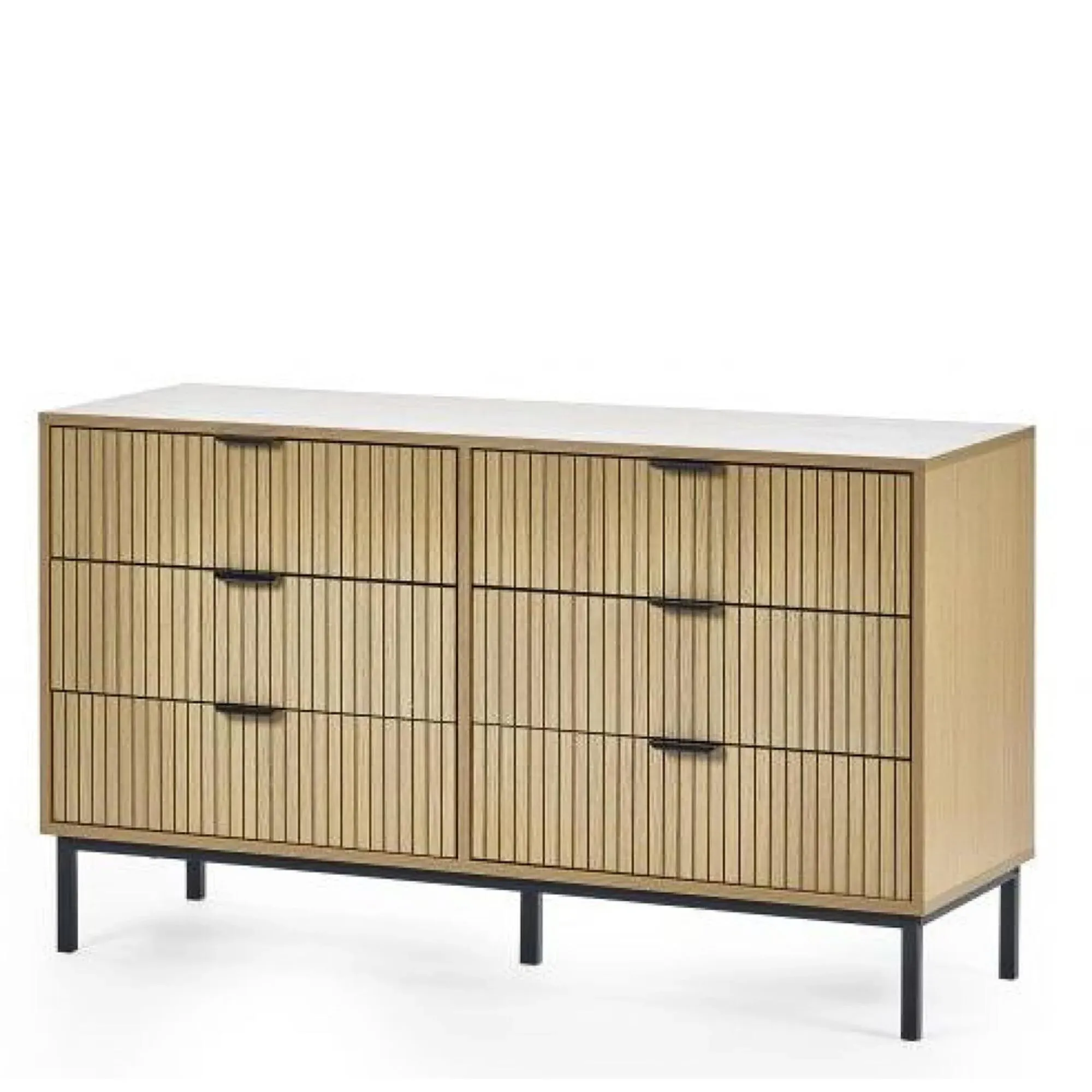Sia Ribbed 6 Drawer Wide Chest - Oak