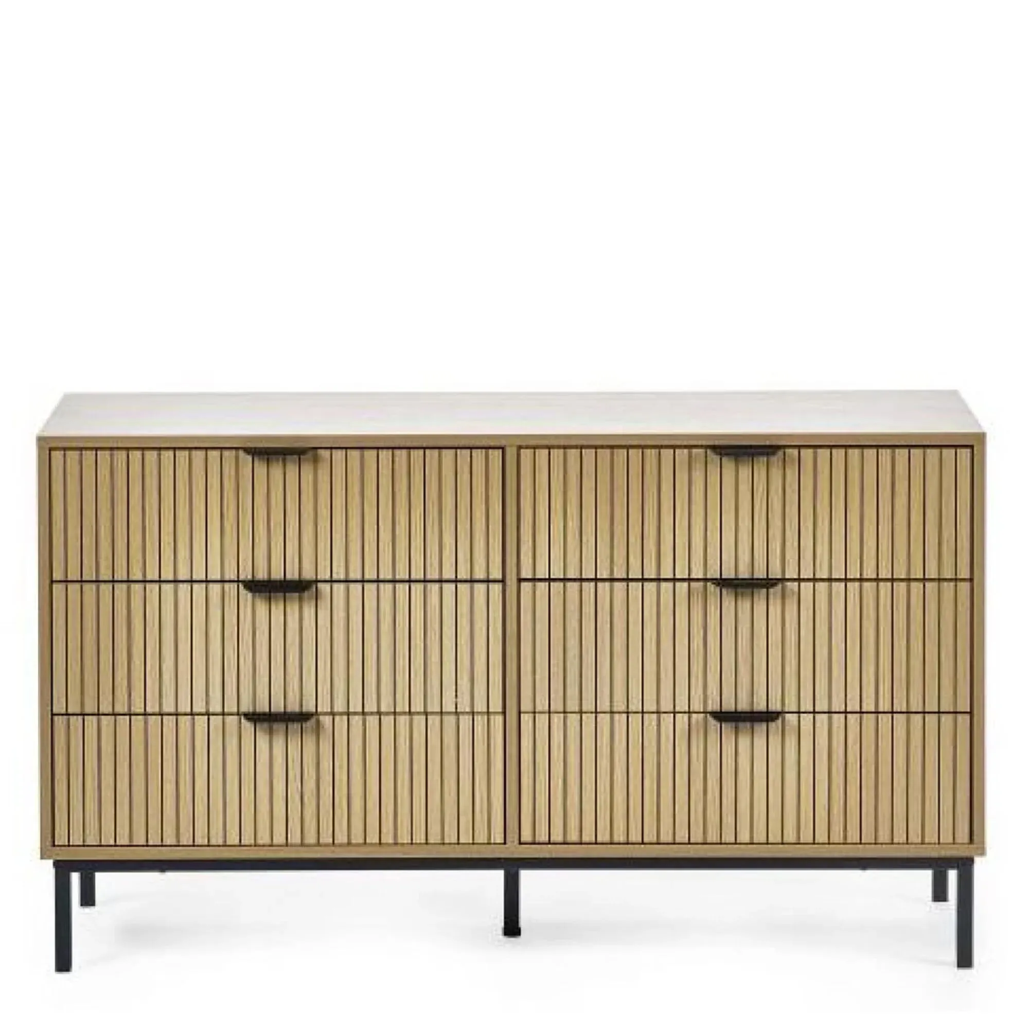 Sia Ribbed 6 Drawer Wide Chest - Oak
