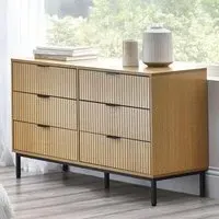 Sia Ribbed 6 Drawer Wide Chest - Oak