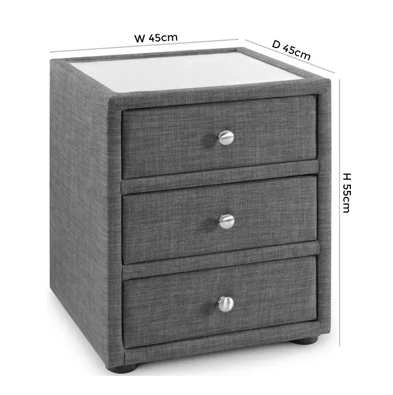 Sorrento 3 Drawer Bedside Cabinet - Grey