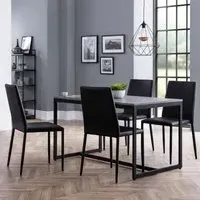 Staten 4-Seater Dining Set with Jazz Black 4 Chairs - Concrete