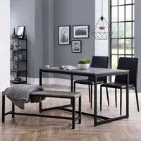 Staten 4-Seater Dining Set with Jazz Black Chairs & Bench - Concrete