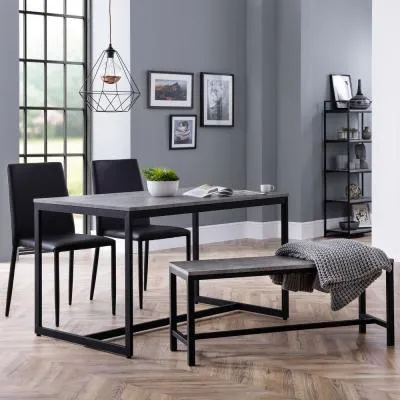 Staten 4-Seater Dining Set with Jazz Black Chairs & Bench - Concrete image
