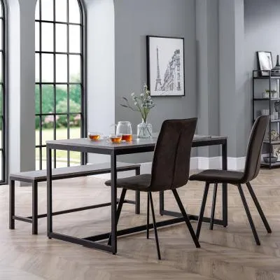 Staten 4-Seater Dining Set with Monroe Chairs & Bench - Concrete