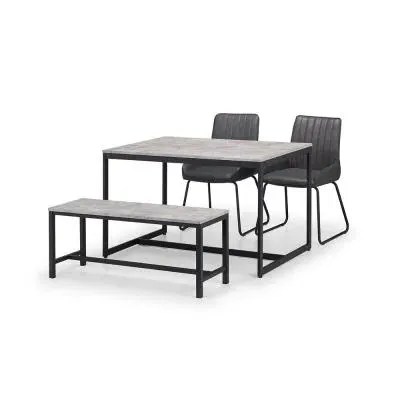 Staten 4-Seater Dining Set with Soho Chairs & Bench - Concrete