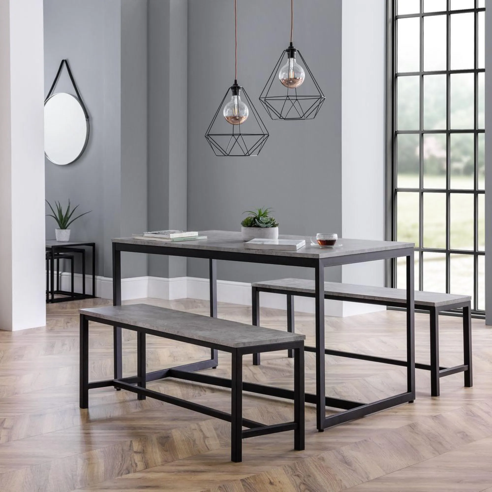 Staten Dining Bench - Concrete Effect