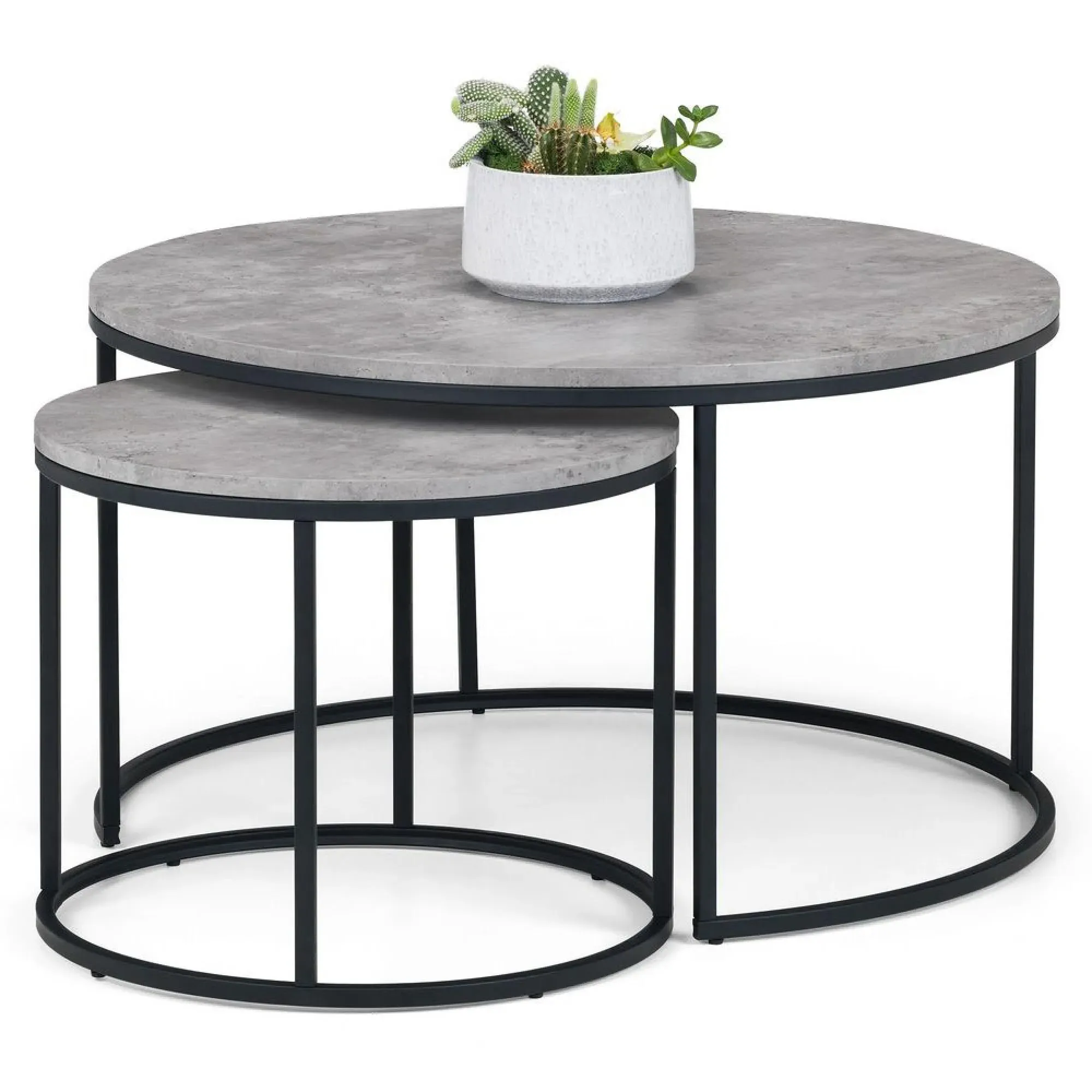 Staten Round Nest of 2 Coffee Tables - Concrete Effect