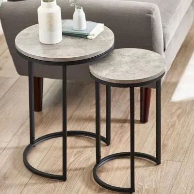 Staten Round Nest of 2 Tables - Concrete Effect