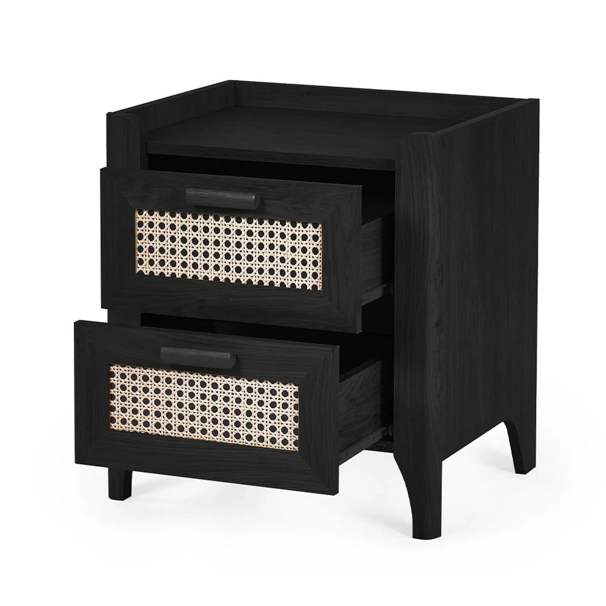 Sydney 2 Drawer Bedside Cabinet - Black, Faux Rattan