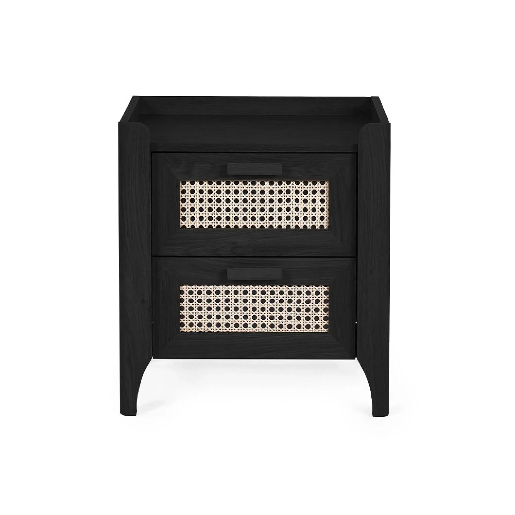 Sydney 2 Drawer Bedside Cabinet - Black, Faux Rattan
