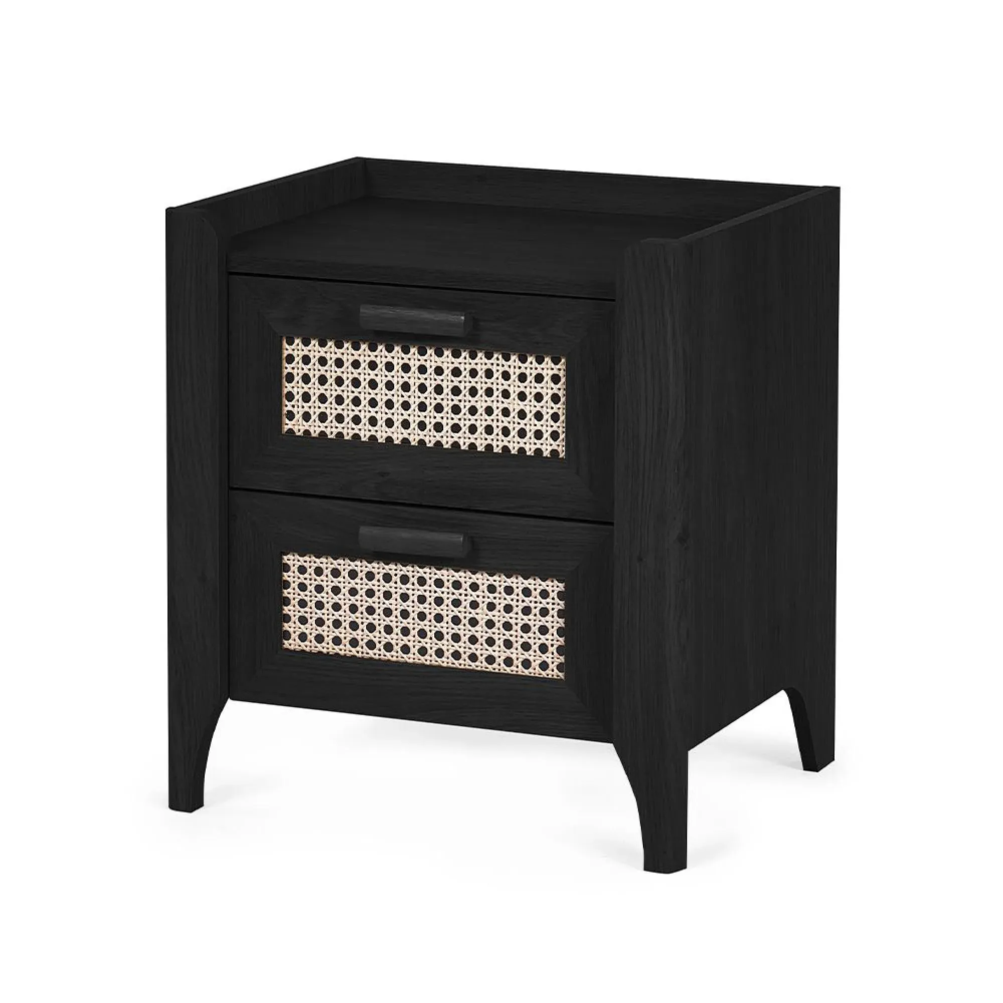 Sydney 2 Drawer Bedside Cabinet - Black, Faux Rattan