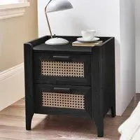 Sydney 2 Drawer Bedside Cabinet - Black, Faux Rattan