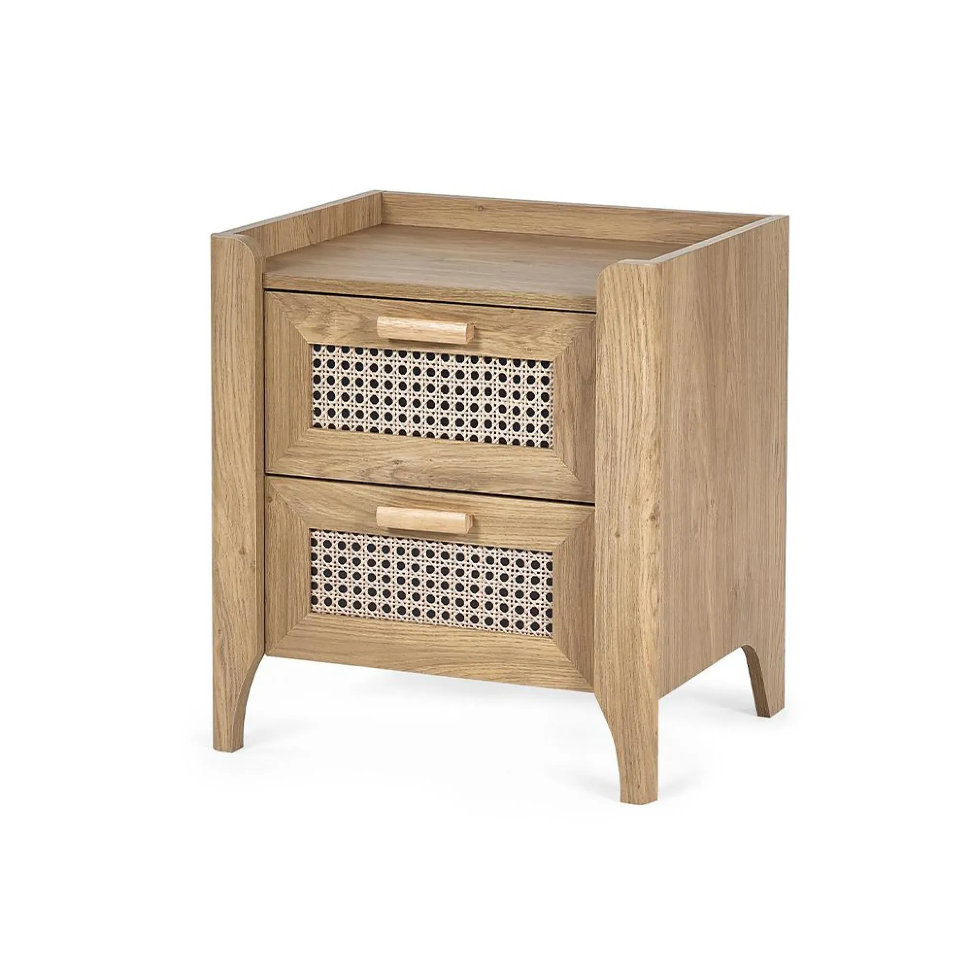 Sydney 2 Drawer Bedside Cabinet - Oak, Faux Rattan
