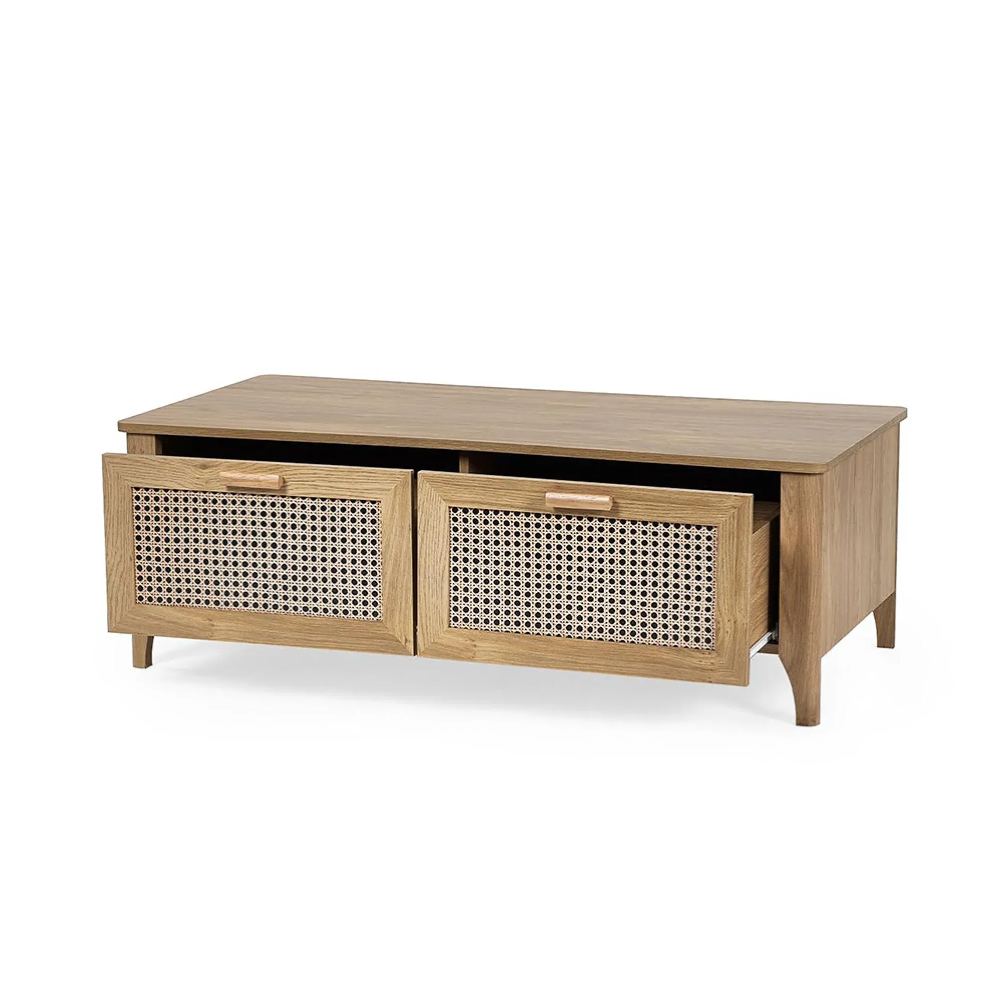 Sydney 2 Drawer Coffee Table - Oak, Faux Rattan