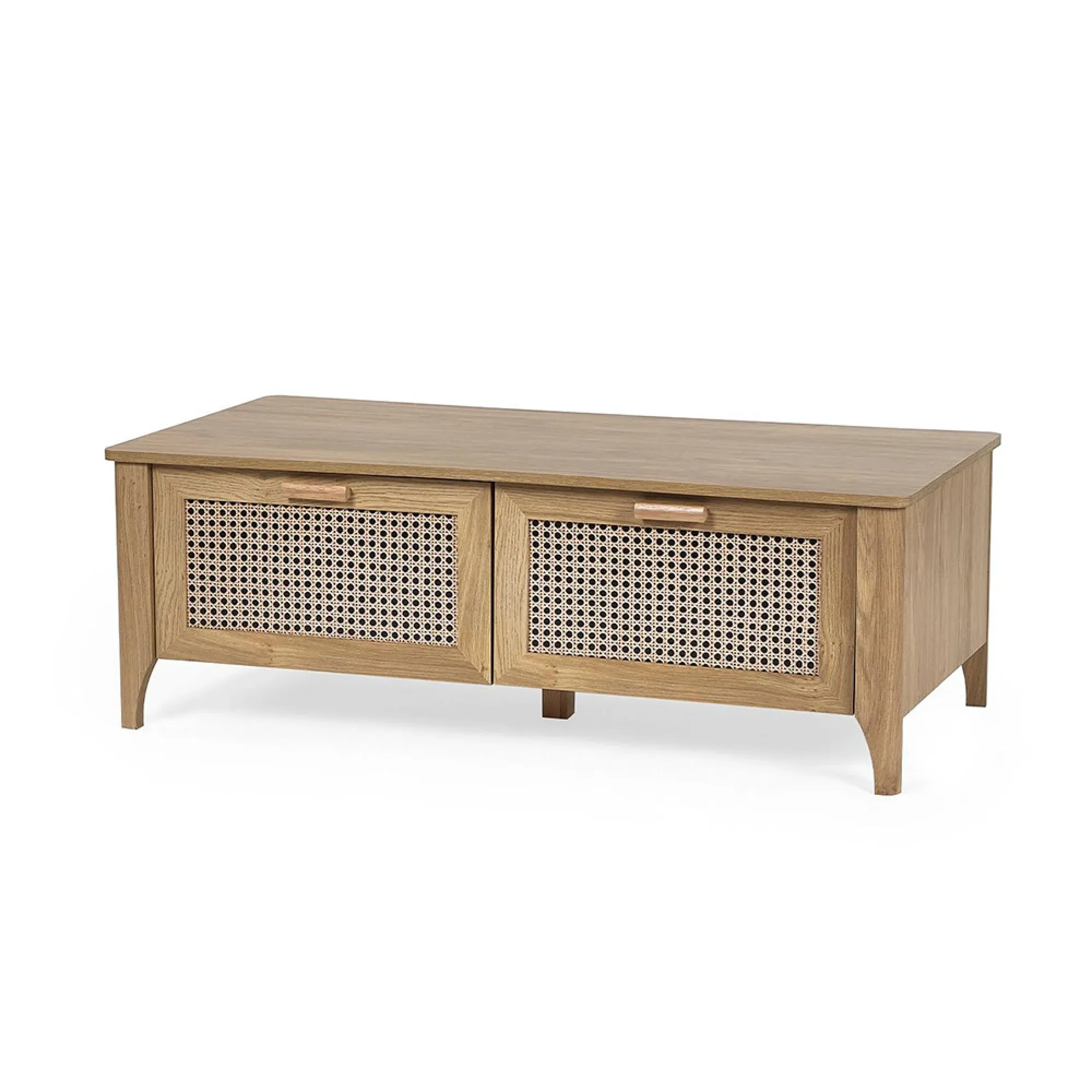 Sydney 2 Drawer Coffee Table - Oak, Faux Rattan