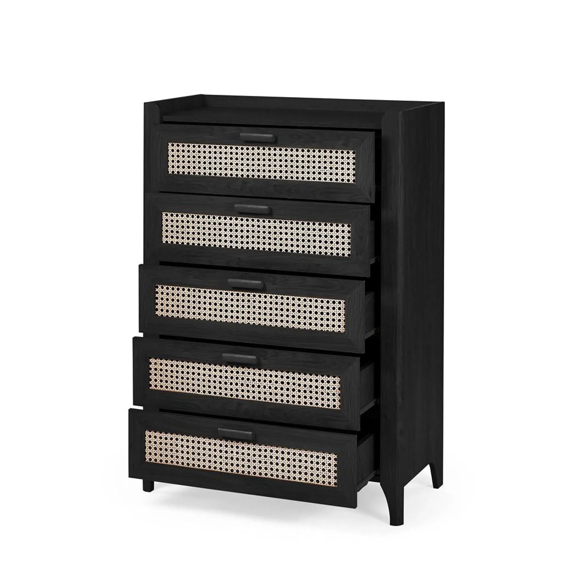 Sydney 5 Drawer Chest - Black, Faux Rattan