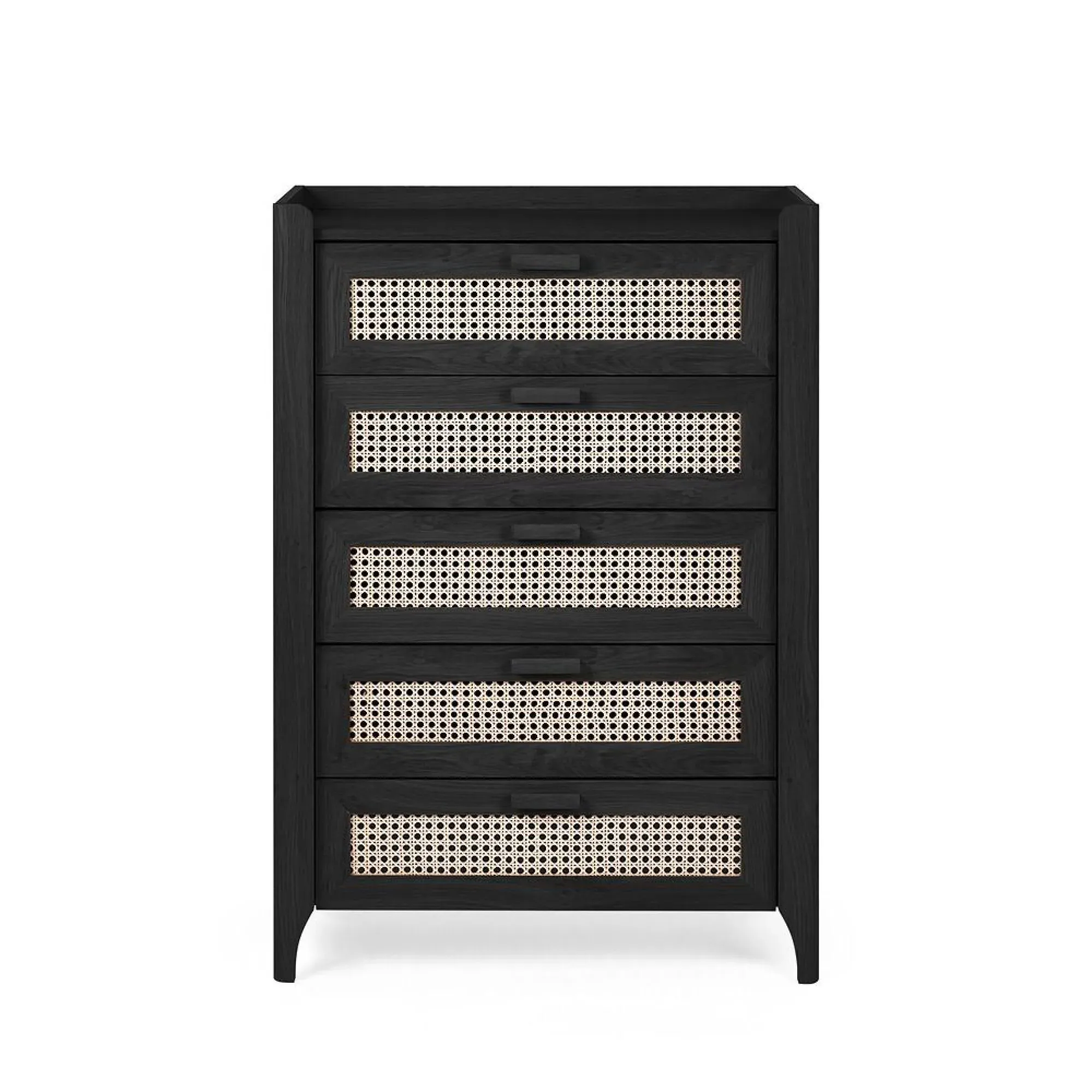 Sydney 5 Drawer Chest - Black, Faux Rattan