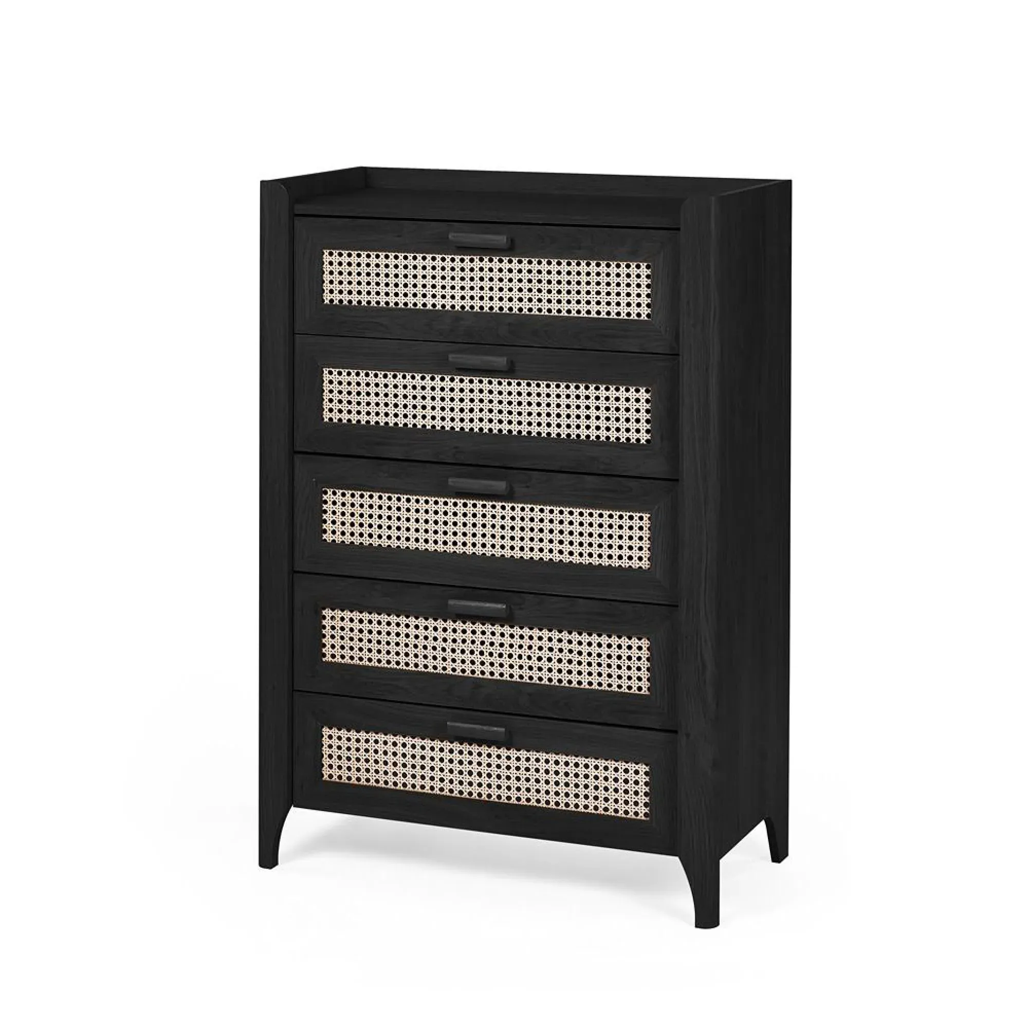 Sydney 5 Drawer Chest - Black, Faux Rattan