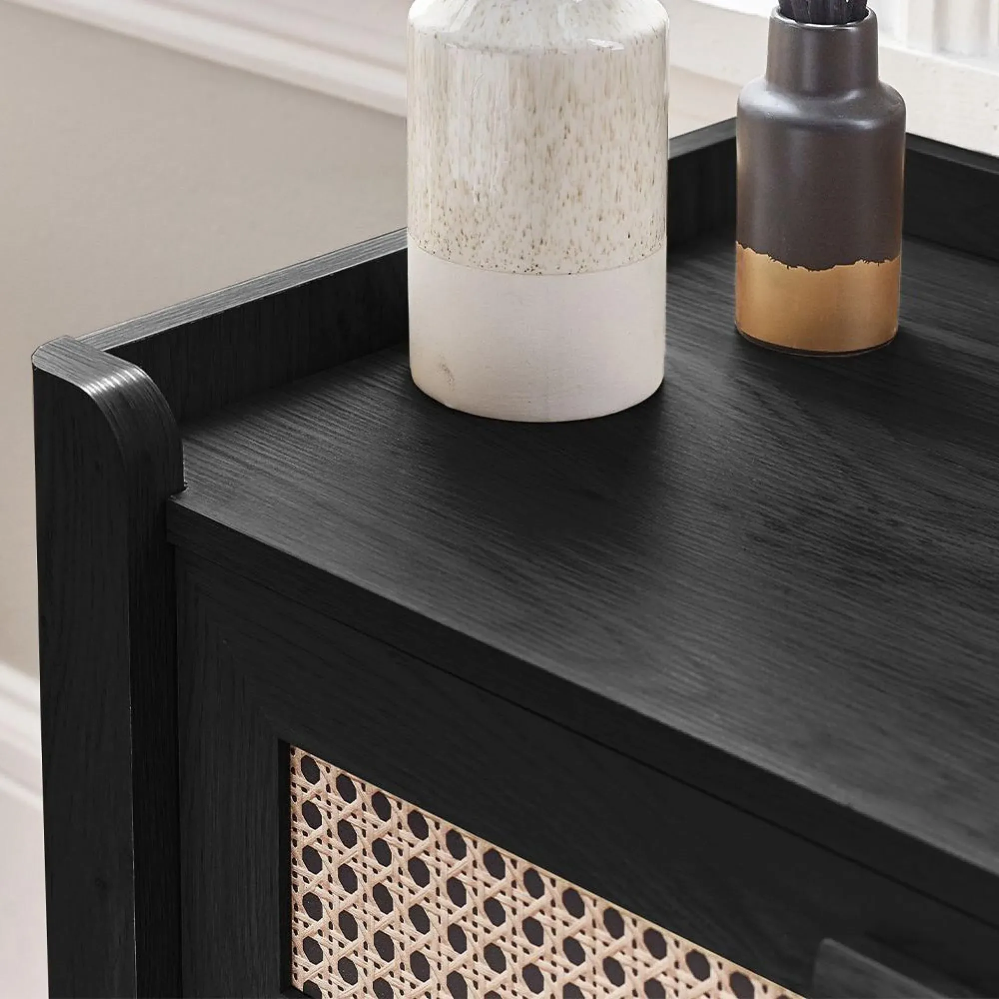 Sydney 5 Drawer Chest - Black, Faux Rattan