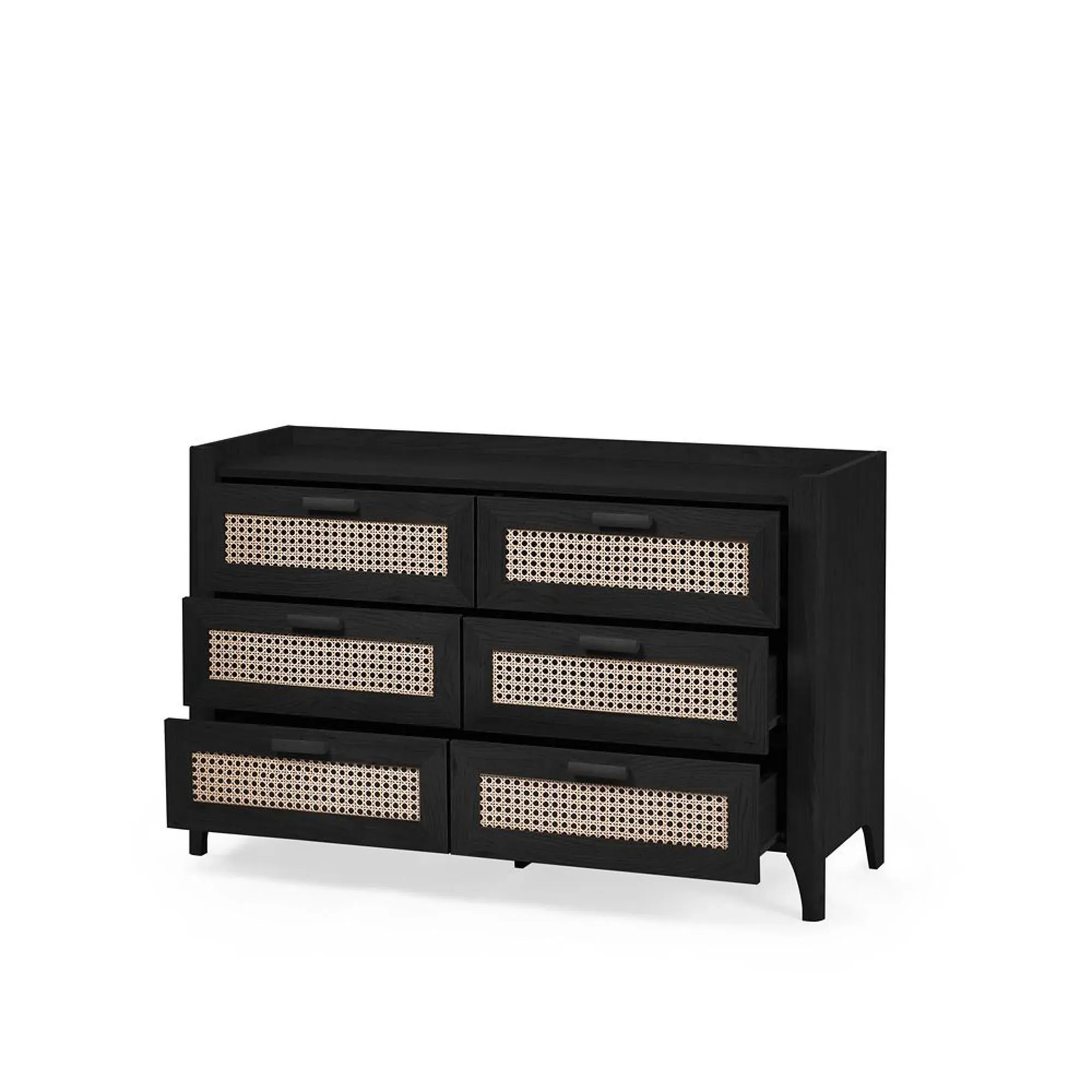 Sydney 6 Drawer Wide Chest - Black, Faux Rattan