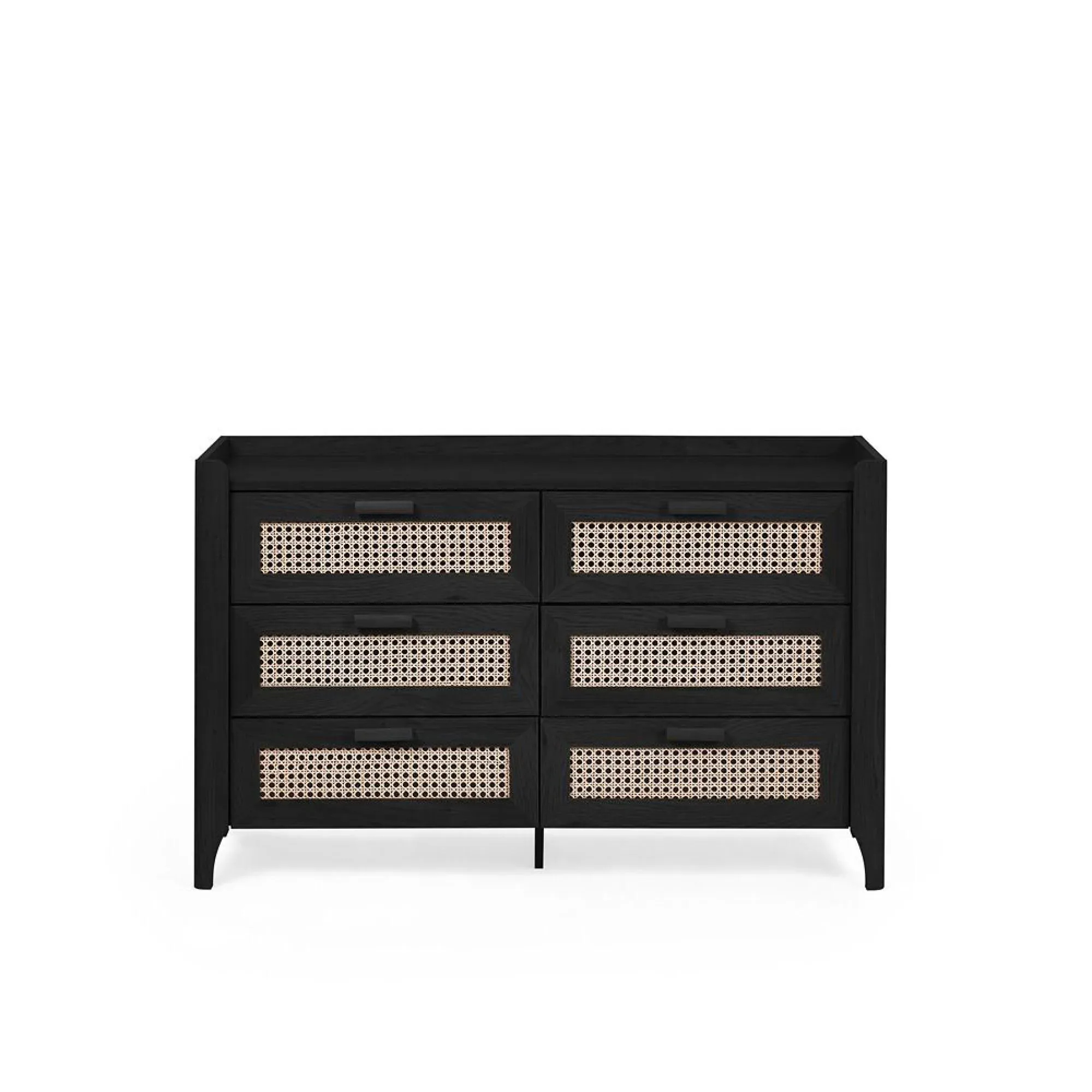 Sydney 6 Drawer Wide Chest - Black, Faux Rattan