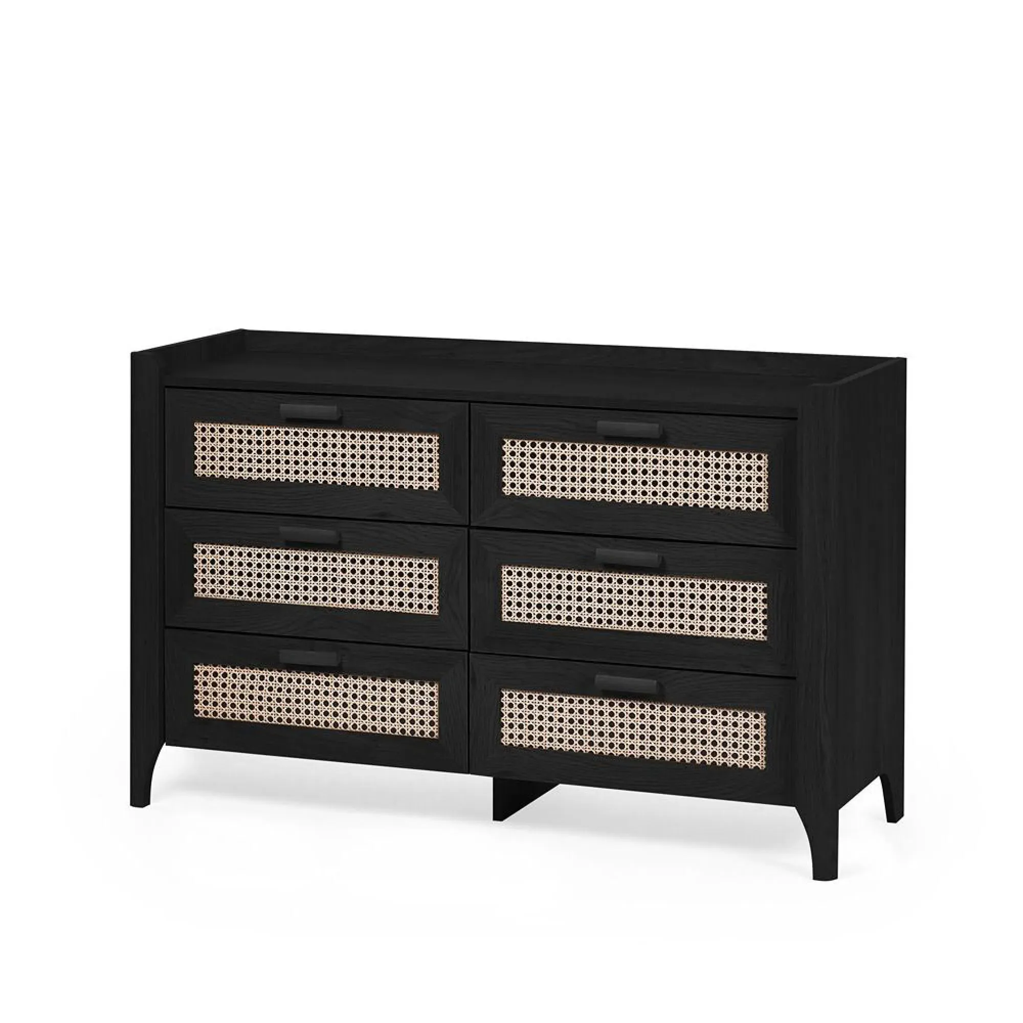 Sydney 6 Drawer Wide Chest - Black, Faux Rattan