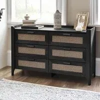 Sydney 6 Drawer Wide Chest - Black, Faux Rattan