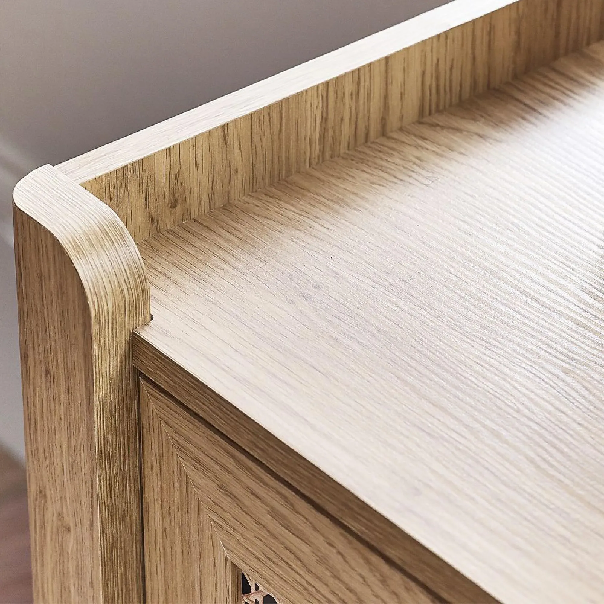 Sydney 6 Drawer Wide Chest - Oak, Faux Rattan