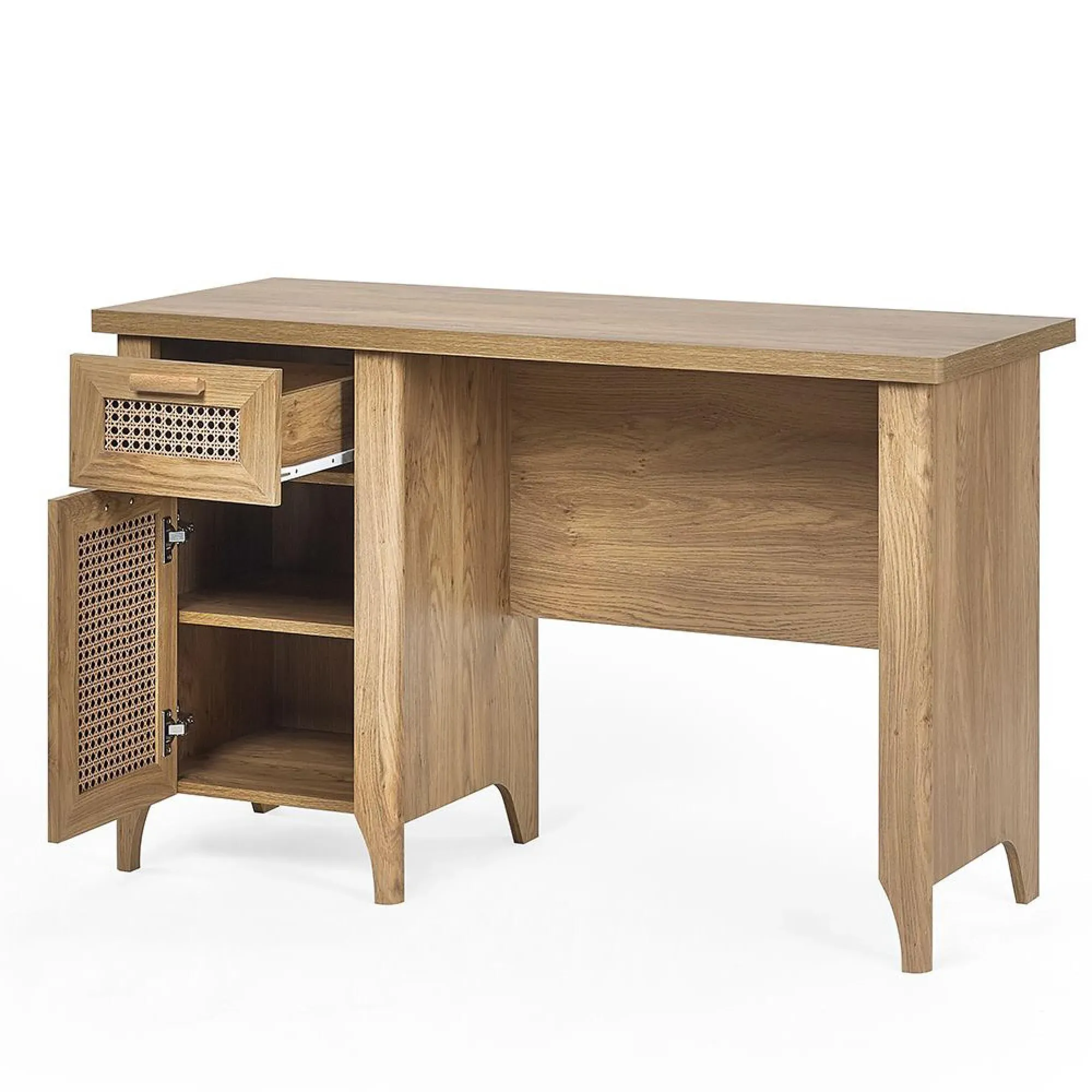 Sydney Faux Rattan 1 Door 1 Drawer Desk - Oak