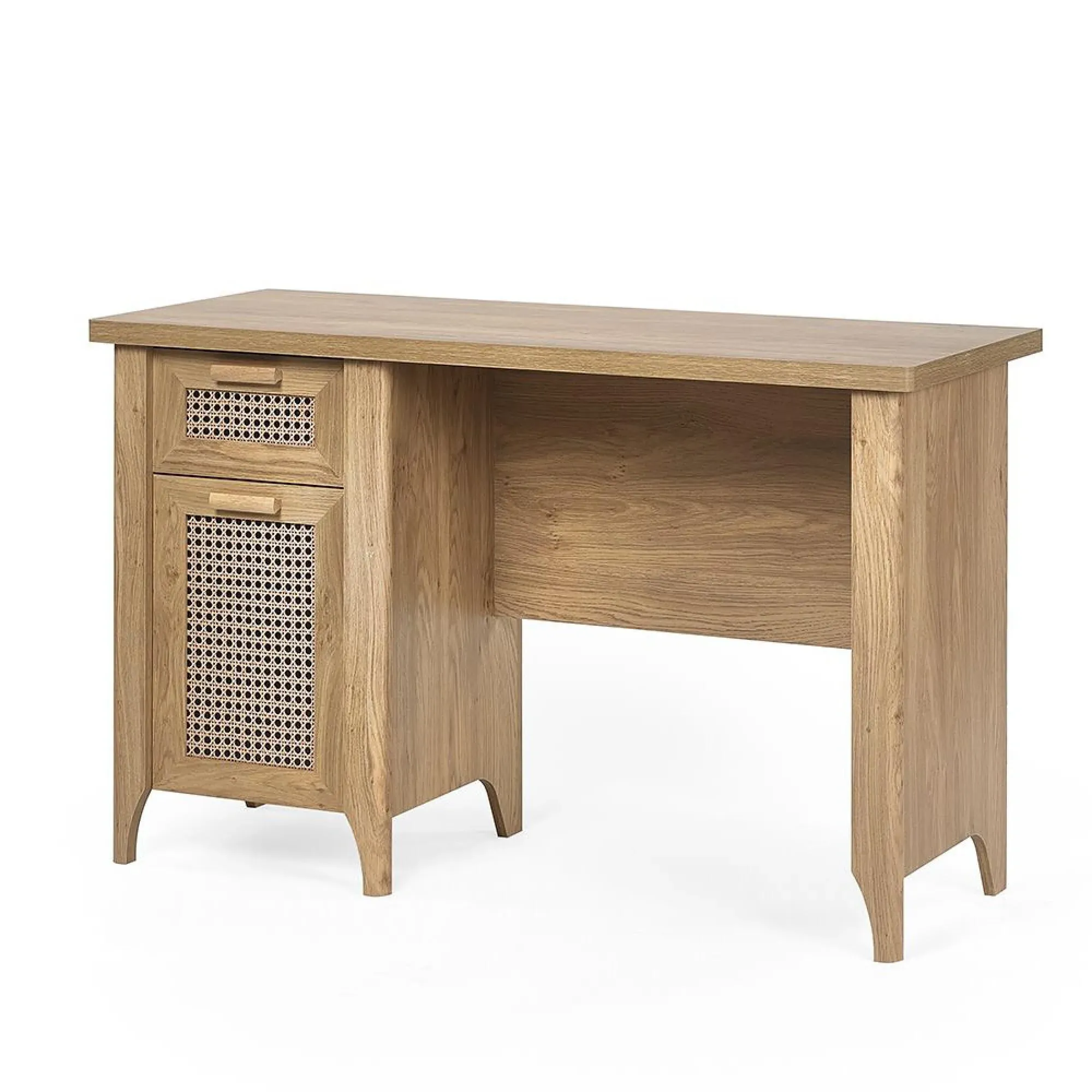 Sydney Faux Rattan 1 Door 1 Drawer Desk - Oak