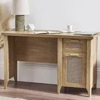 Sydney Faux Rattan 1 Door 1 Drawer Desk - Oak