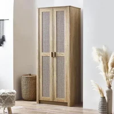 Sydney Faux Rattan 2 Door Wardrobe - Oak