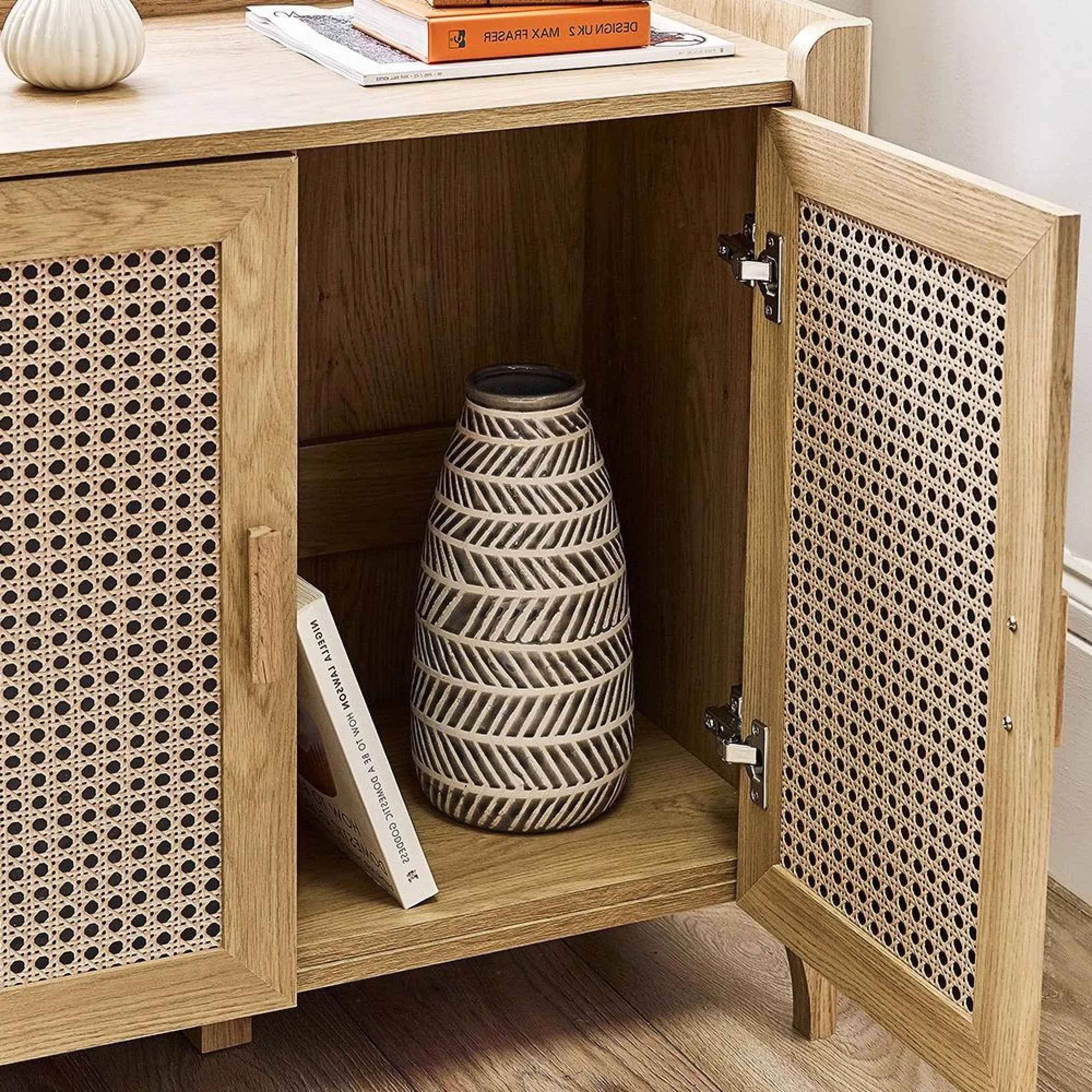 Sydney Faux Rattan 3 Door Sideboard - Oak