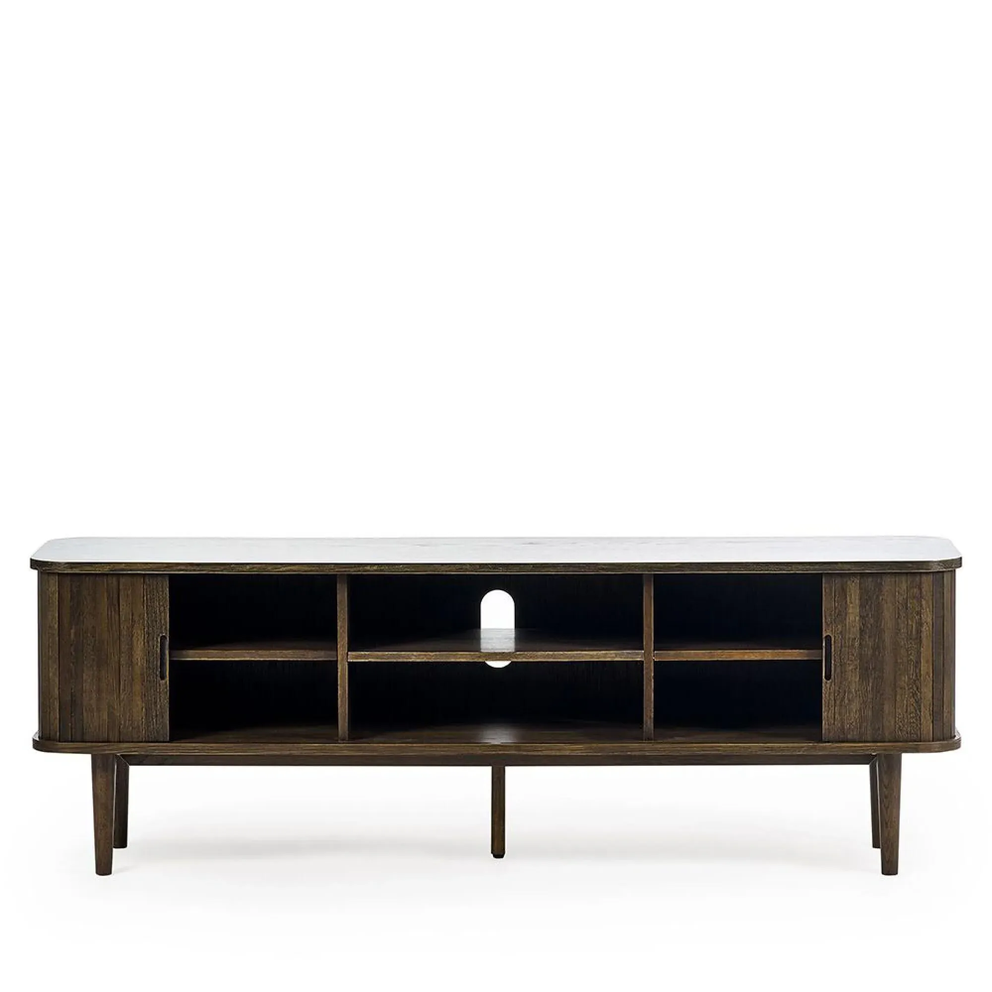 Tambour Ribbed 160cm TV Unit - Dark Oak