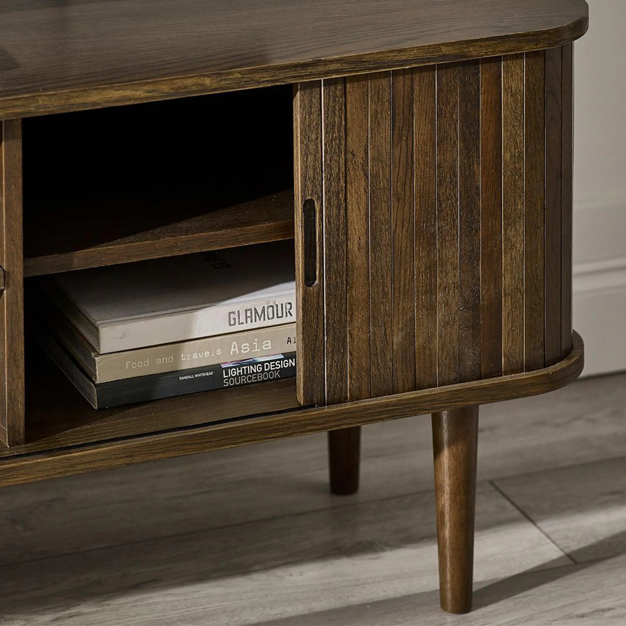 Tambour Ribbed 160cm TV Unit - Dark Oak