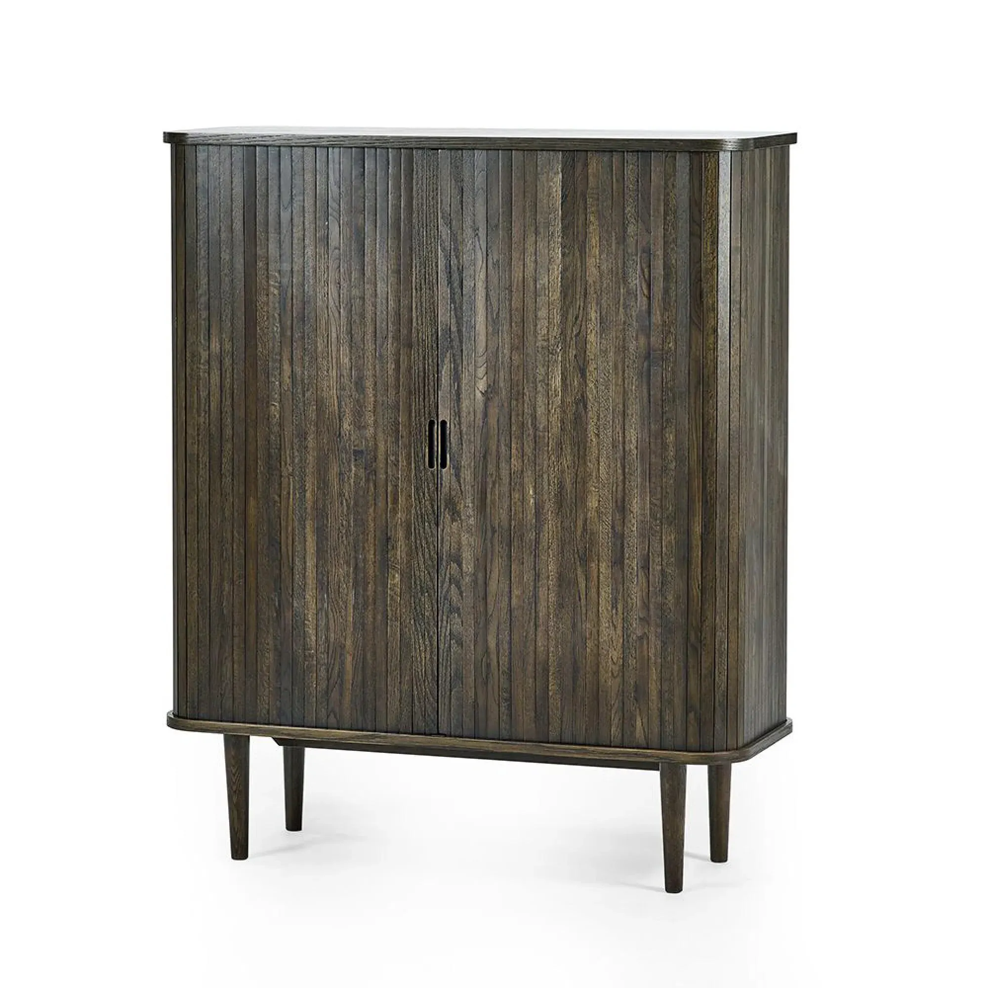 Tambour Ribbed 2 Door Wine Cabinet - Dark Oak