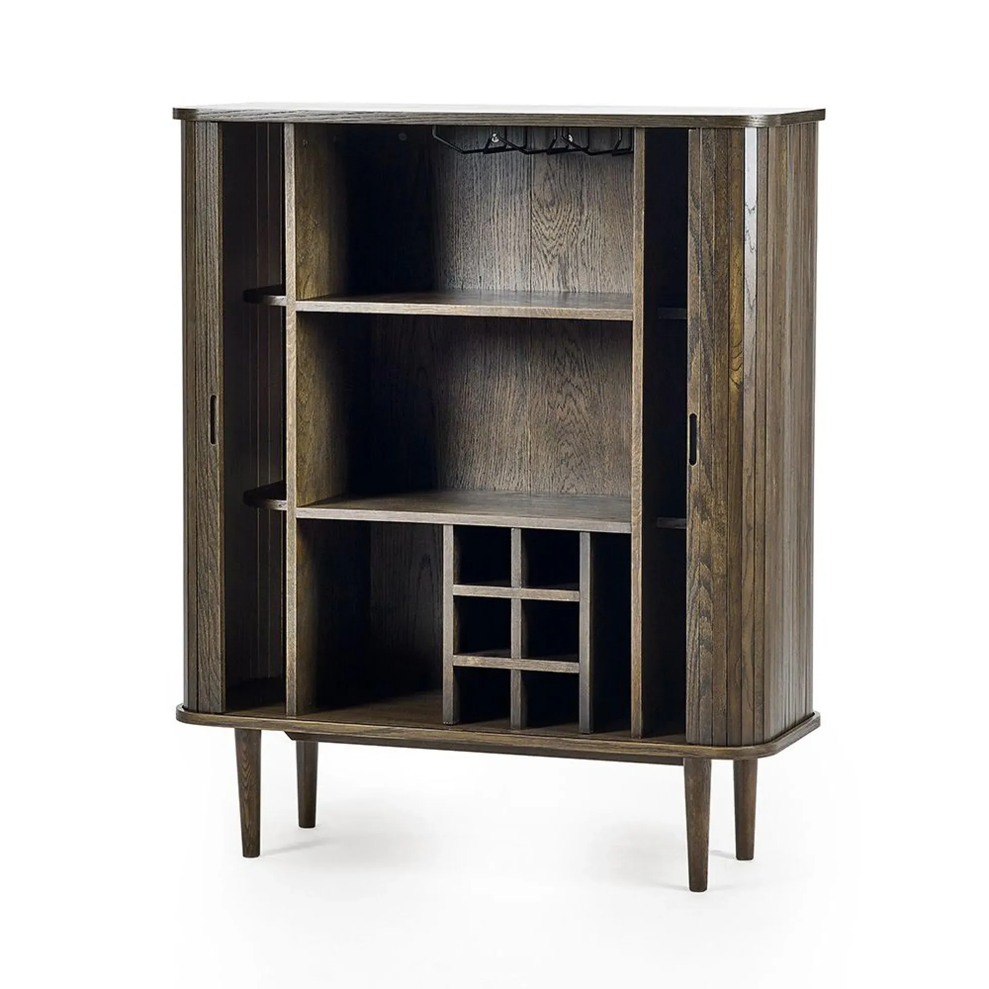 Tambour Ribbed 2 Door Wine Cabinet - Dark Oak