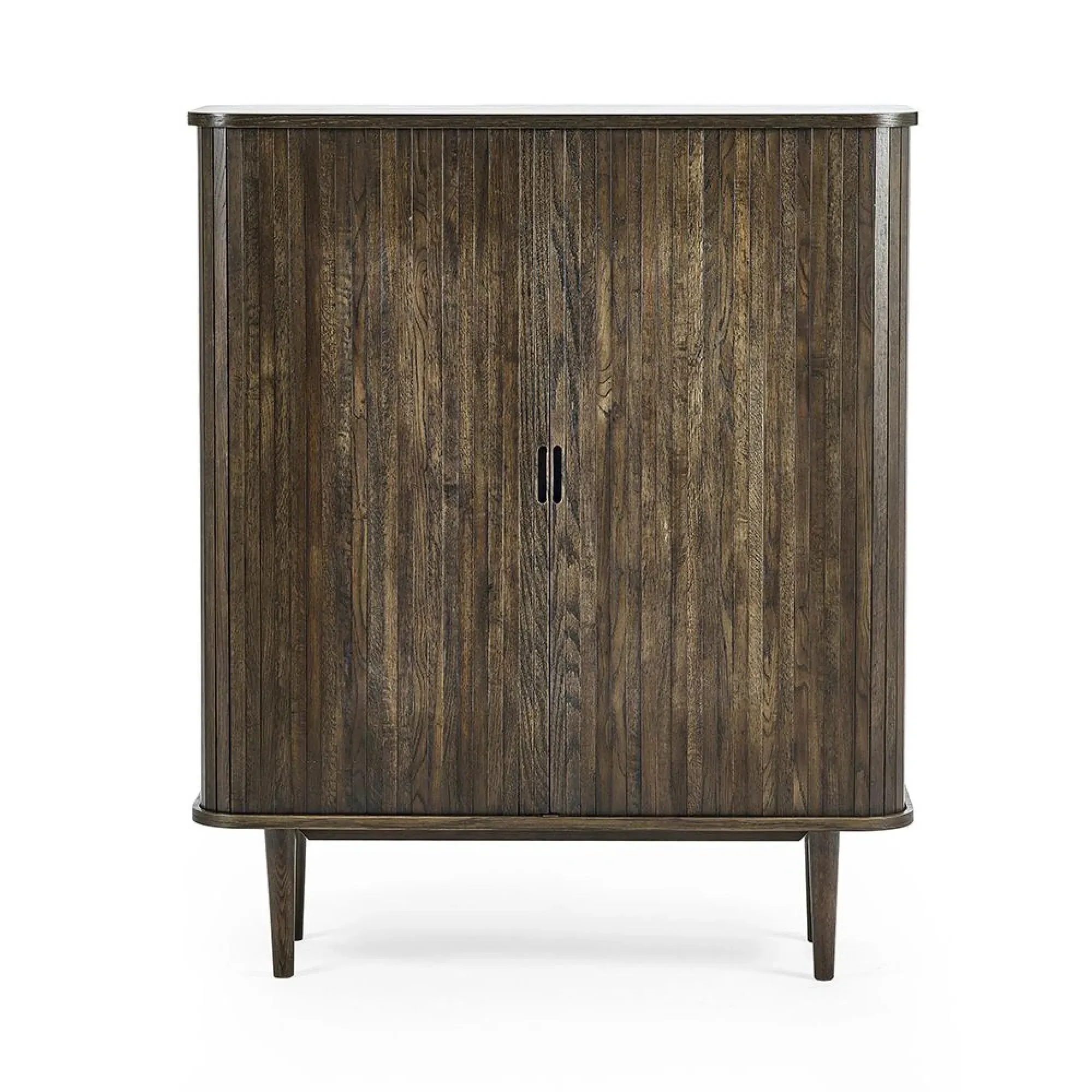 Tambour Ribbed 2 Door Wine Cabinet - Dark Oak