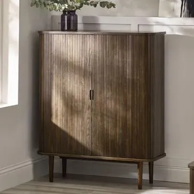 Tambour Ribbed 2 Door Wine Cabinet - Dark Oak image