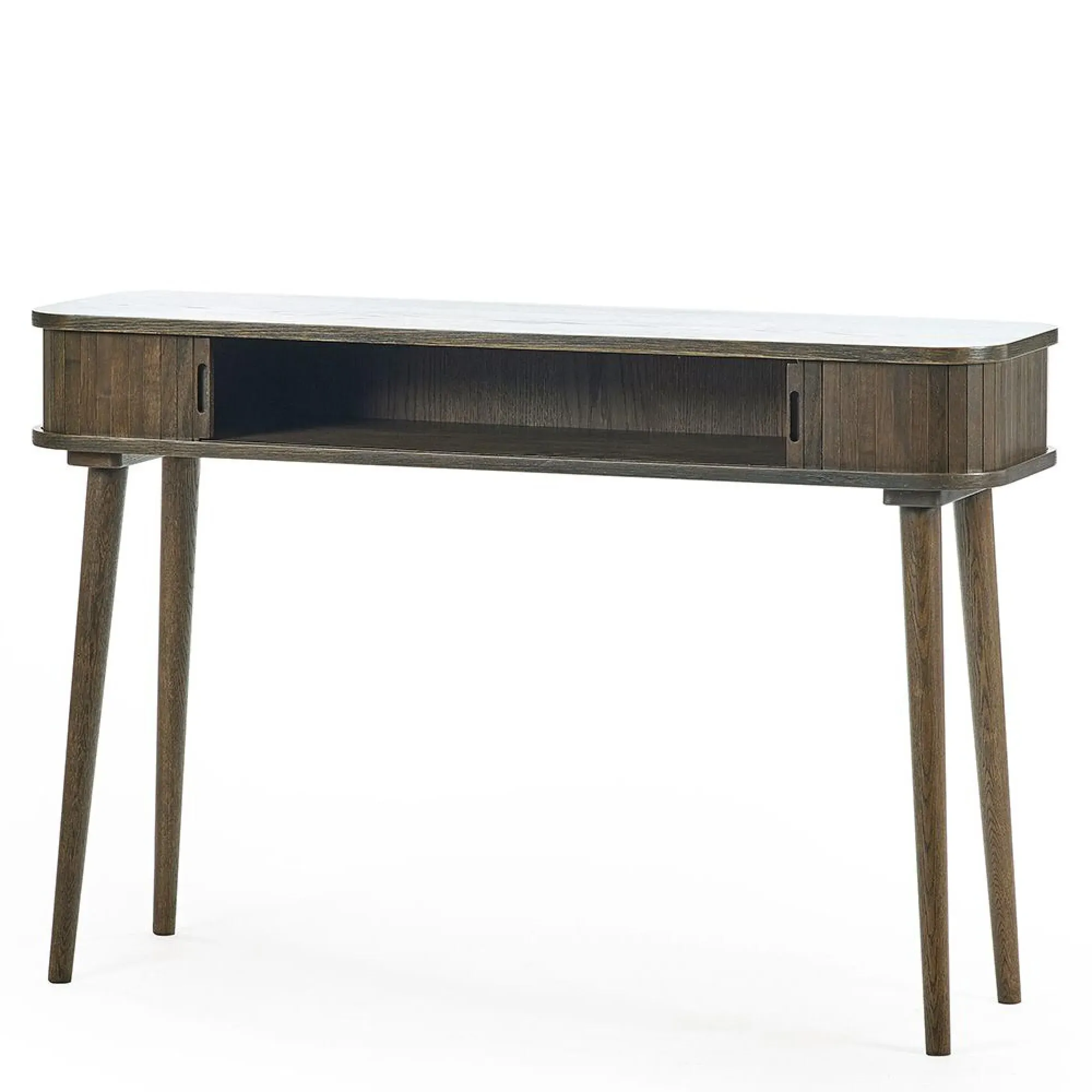 Tambour Ribbed Console Table - Dark Oak